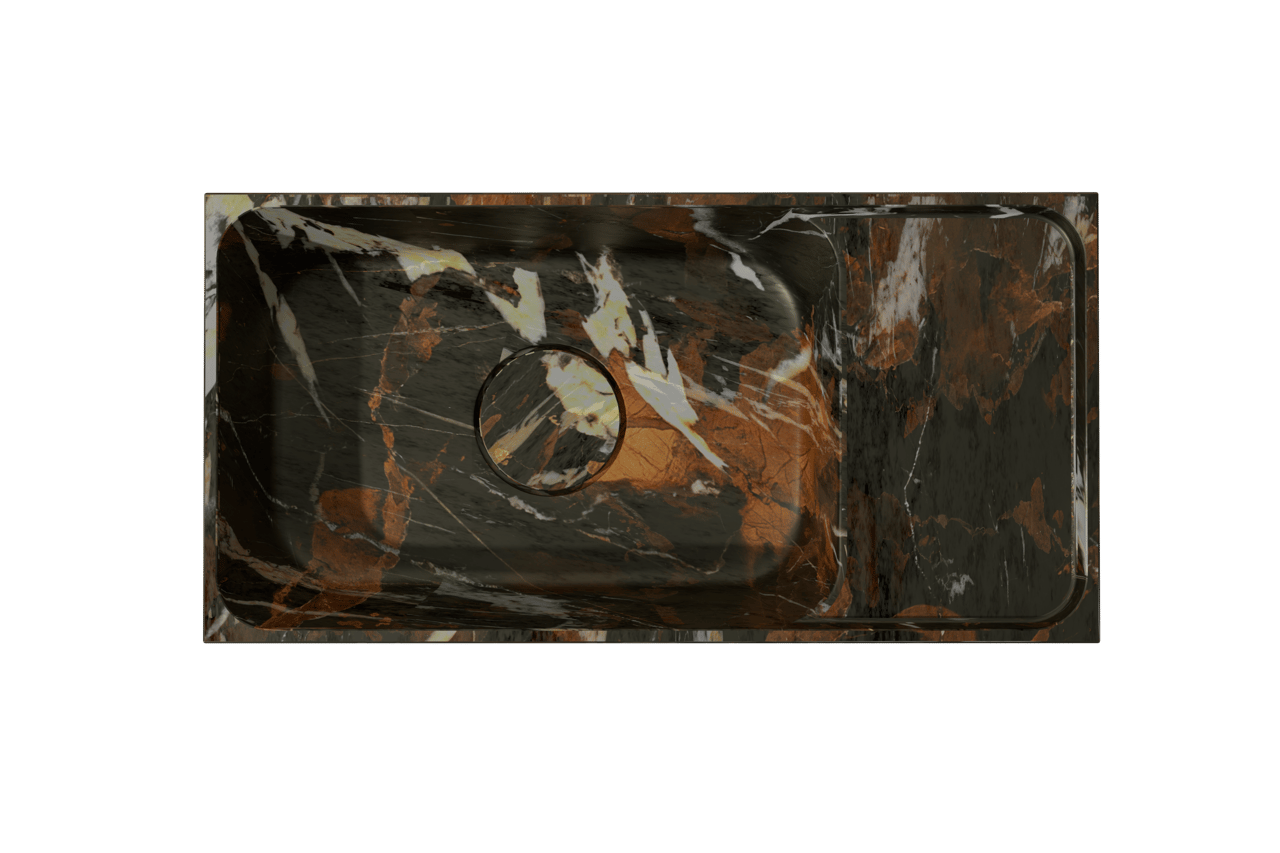 Balmani Forma meuble wc suspendu 42 x 21 cm noyer américain avec Dama plan vasque en marbre Portoro Gold