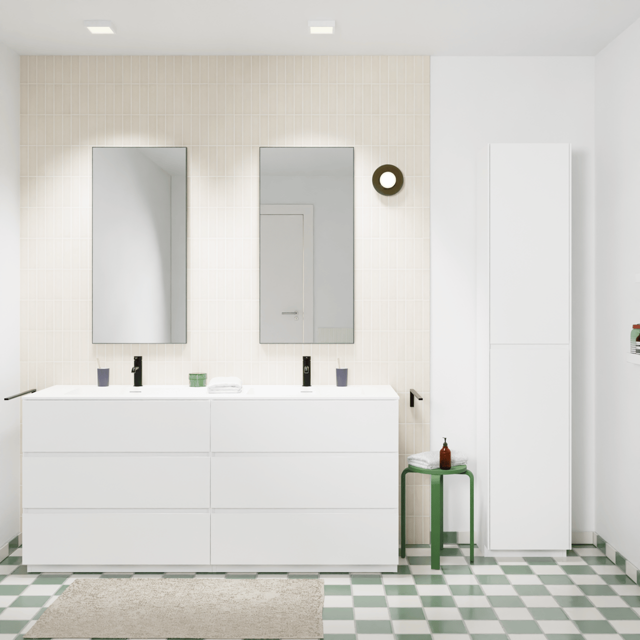 Storke Edge staand badkamermeubel 170 x 52 cm mat wit met Mata dubbele wastafel in solid surface mat wit