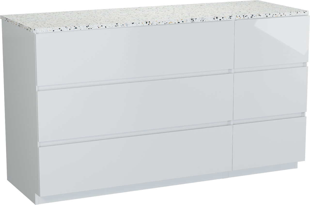 Storke Edge meuble salle de bains à poser 150 x 52 cm blanc brillant avec Tavola tablette en blanc/noir terrazzo mat
