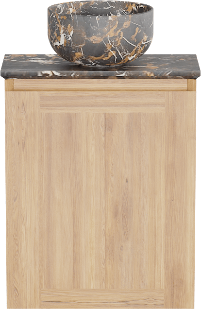 Balmani Mitra meuble wc suspendu 42 x 21 cm teck avec Facetta tablette et Bowl vaque à poser en marbre Portoro Gold