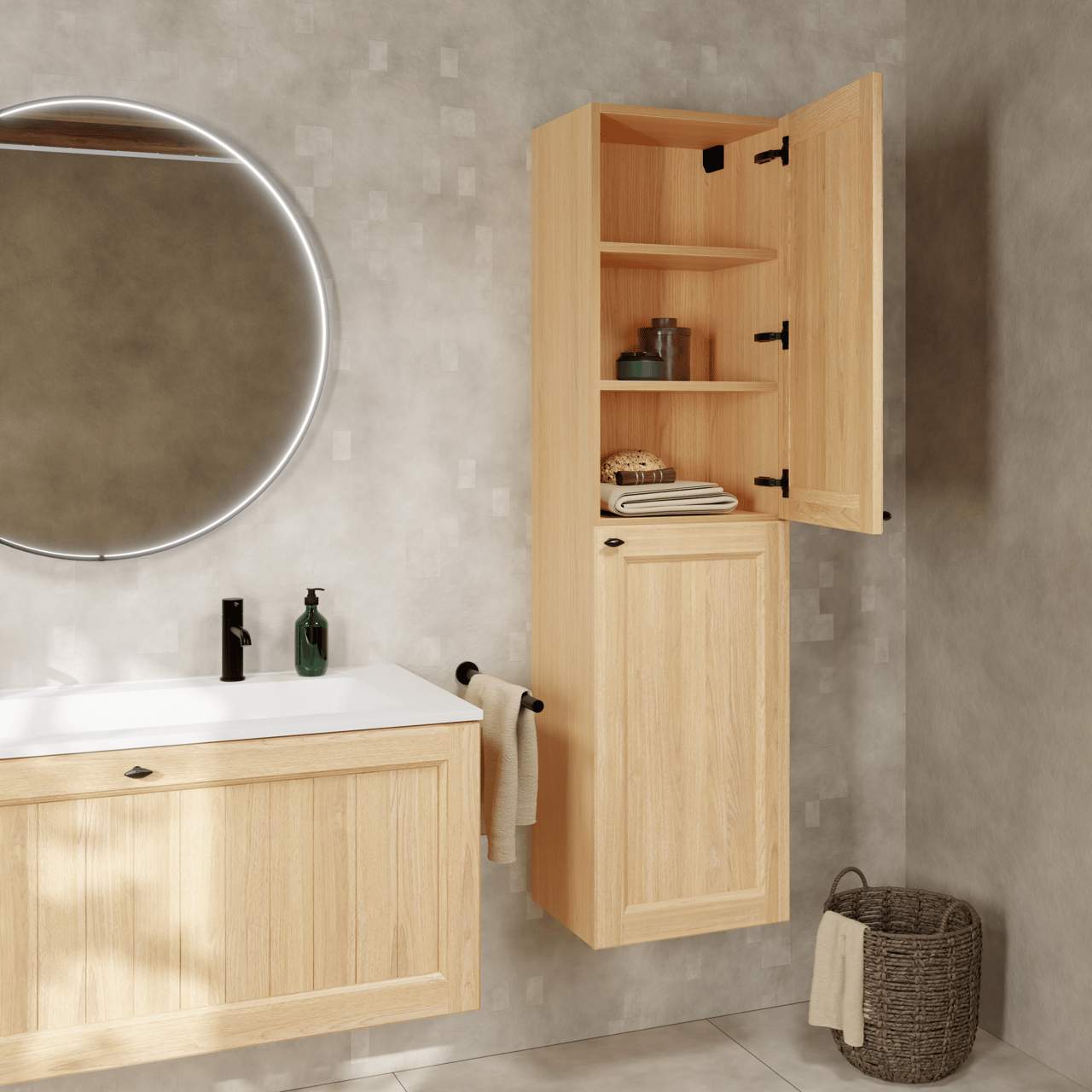 Balmani Lemon colonne salle de bains suspendue Placage chêne naturel 45 x 35 x 169 cm