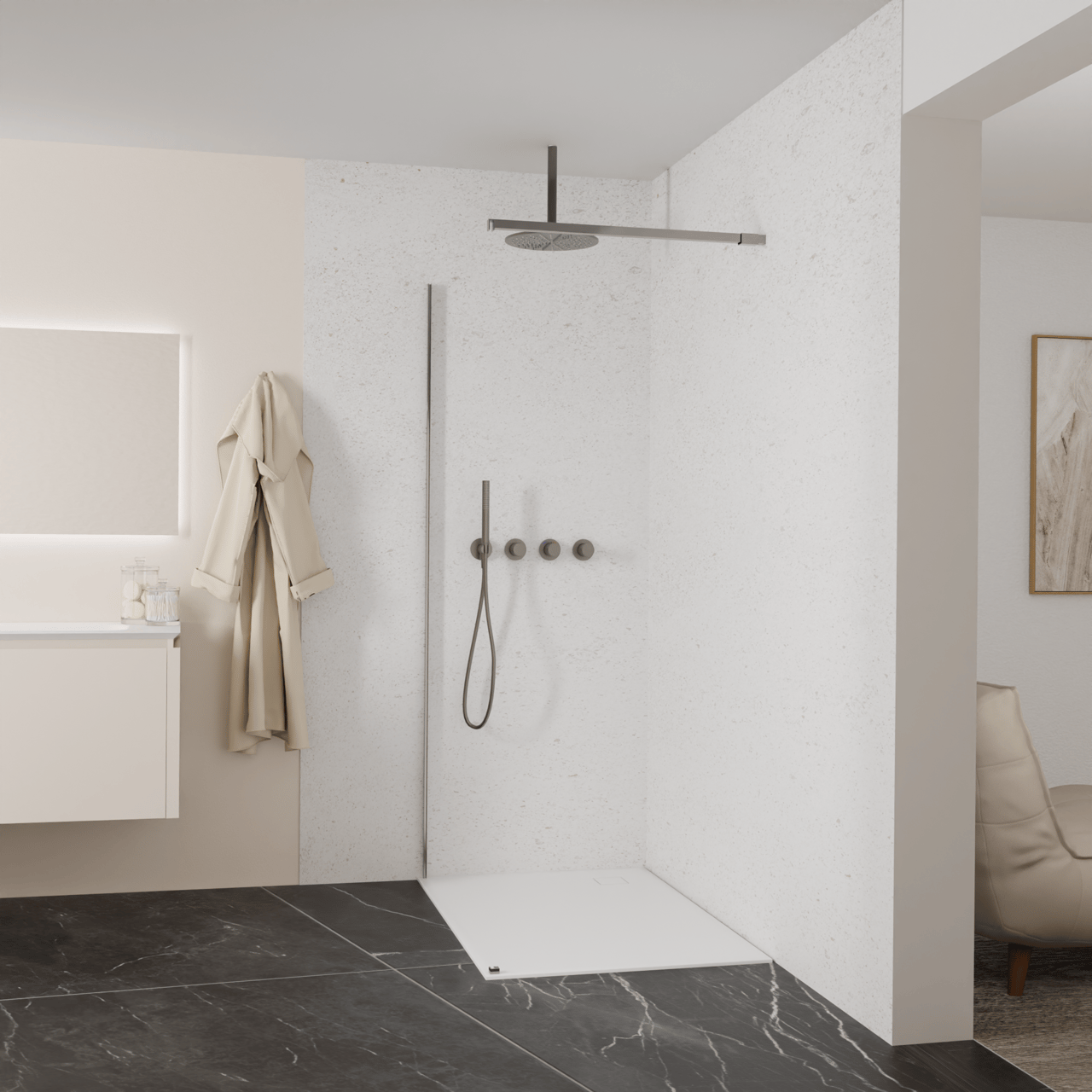 Balmani Modular Walk-In Dusche: 120 x 200 cm, Klarglas, inklusive Coating, Profil Brushed GunMetal
