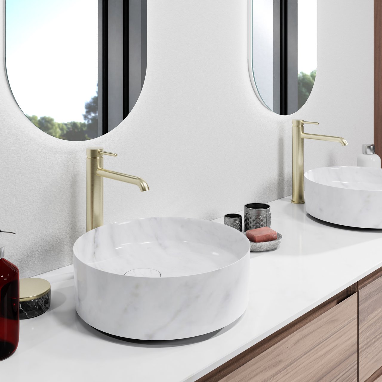 Blaufoss Round robinet de lavabo réhaussé Brushed Champagne Gold