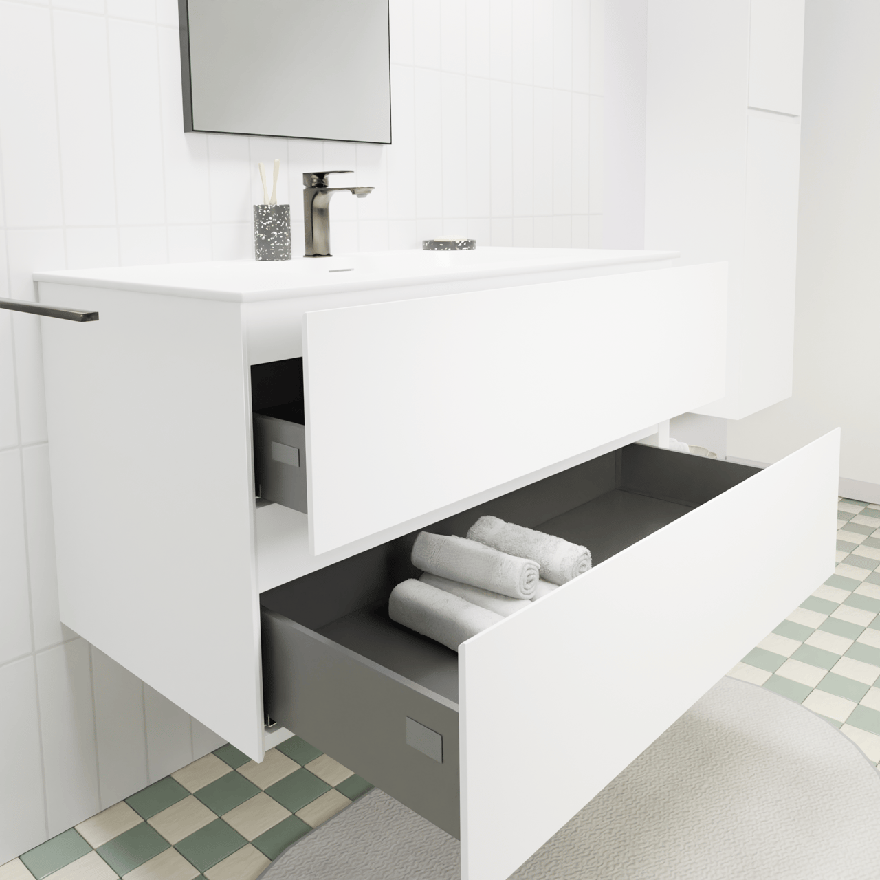 Storke Edge zwevend badkamermeubel 95 x 52 cm mat wit met Mata enkele wastafel in solid surface mat wit
