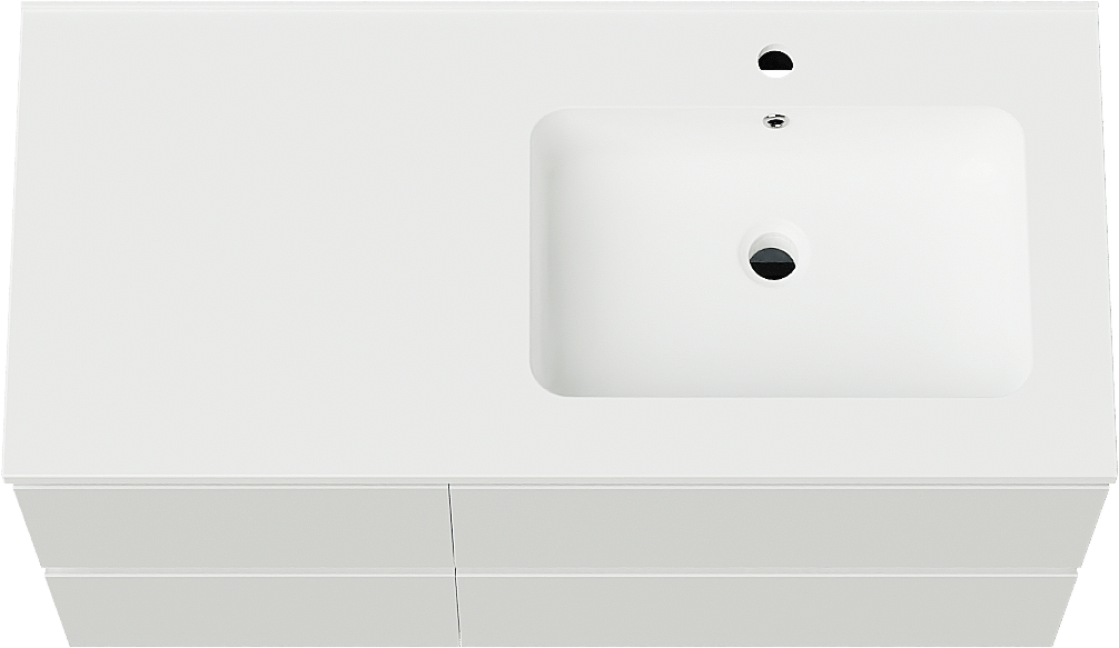 Linie Lado meuble salle de bains suspendu 100 x 46 cm blanc brillant avec Vano vasque asymétrique droite en marbre composite blanc mat