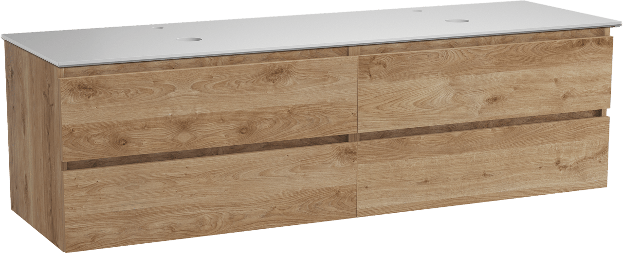 Balmani Lucida meuble salle de bains suspendu 180 x 55 cm chêne brut avec Facetta tablette double en solid surface blanc mat