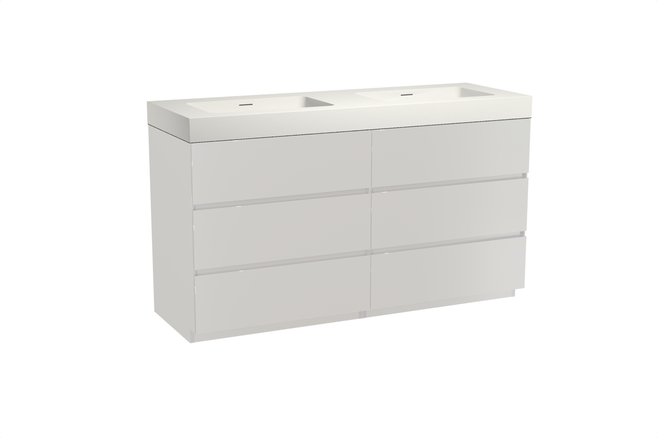 Storke Edge staand badmeubel 150 x 52 cm hoogglans wit met Mata High dubbele wastafel in solid surface mat wit