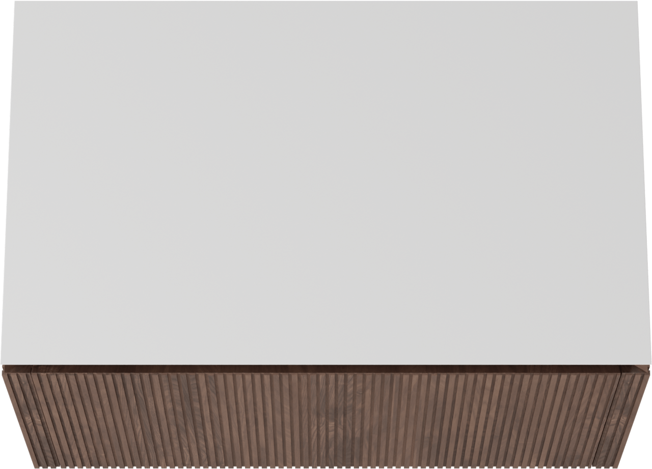 Balmani Eclips meuble salle de bains suspendu 90 x 55 cm Noyer américain avec Eclips tablette simple en Solid Surface blanc mat, Nervure droite symétrique verticale