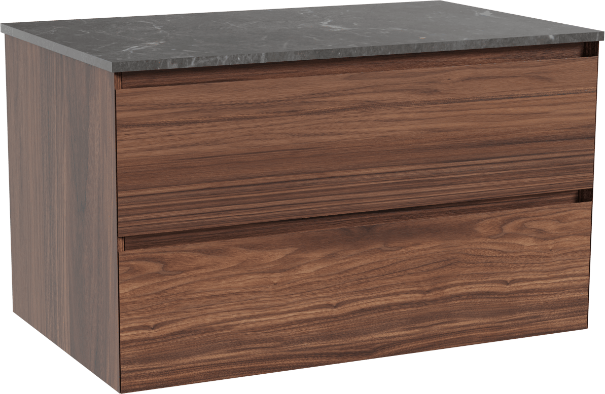 Balmani Mitra meuble salle de bains suspendu 90 x 55 cm noyer avec Stretto tablette simple en marbre pietra grey