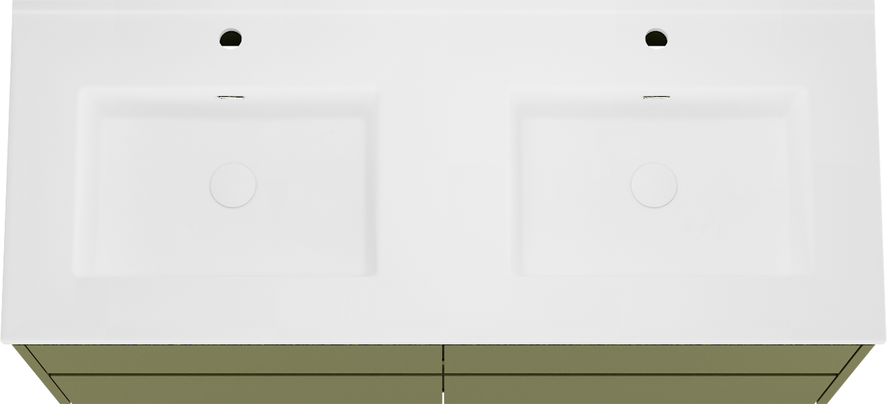 Storke Seda meuble salle de bains suspendu 130 x 52 cm vert olive avec Kera double vasque en porcelaine blanc mat, bondes incluses