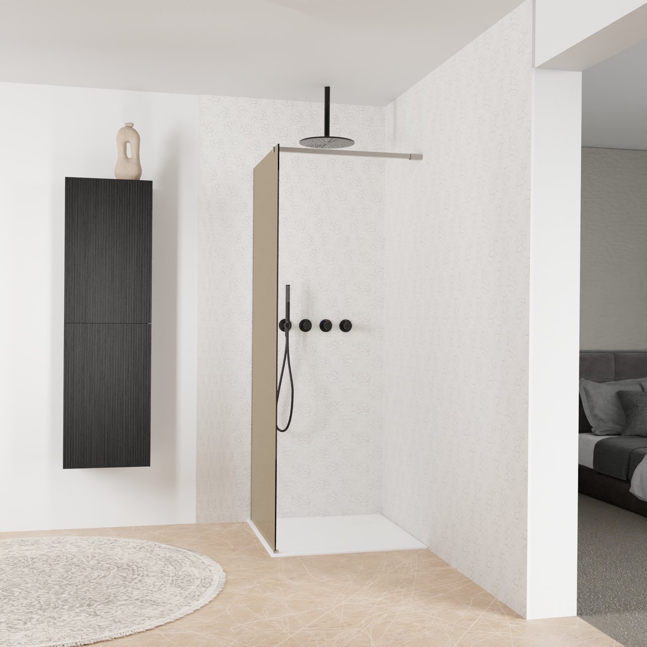 Balmani Modular inloopdouche: 80 x 200 cm, Brons glas met coating, Brushed Inox profielen