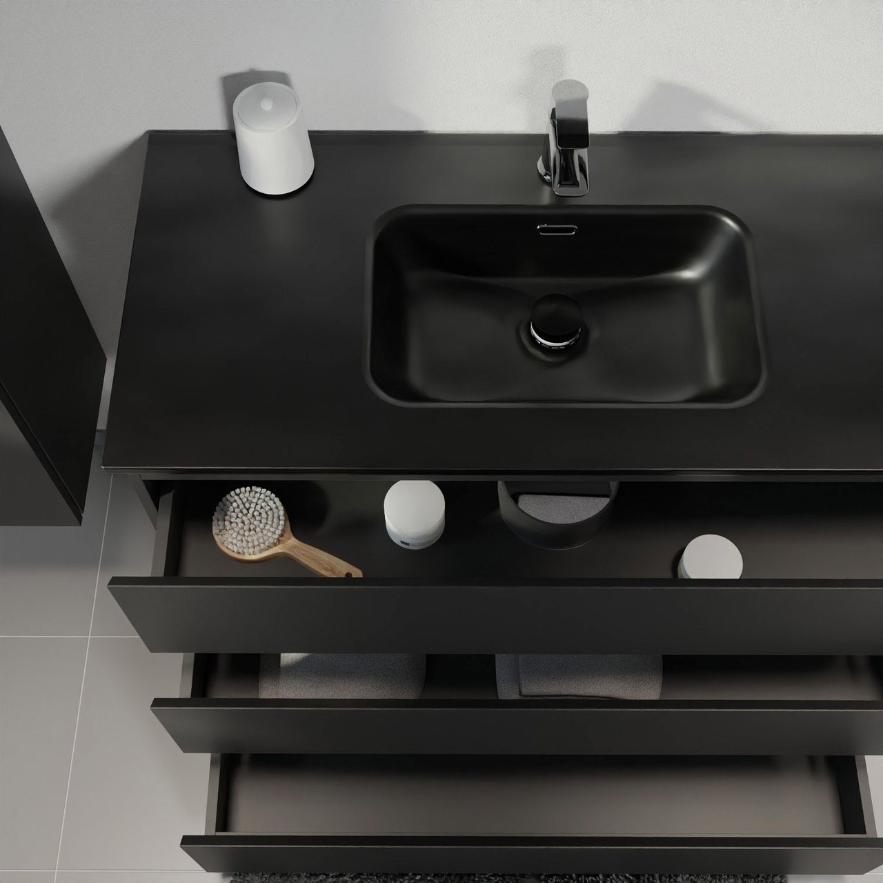 Linie Lado meuble salle de bains à poser 120 x 46 cm noir mat avec Baro double vasque en porcelaine noir mat