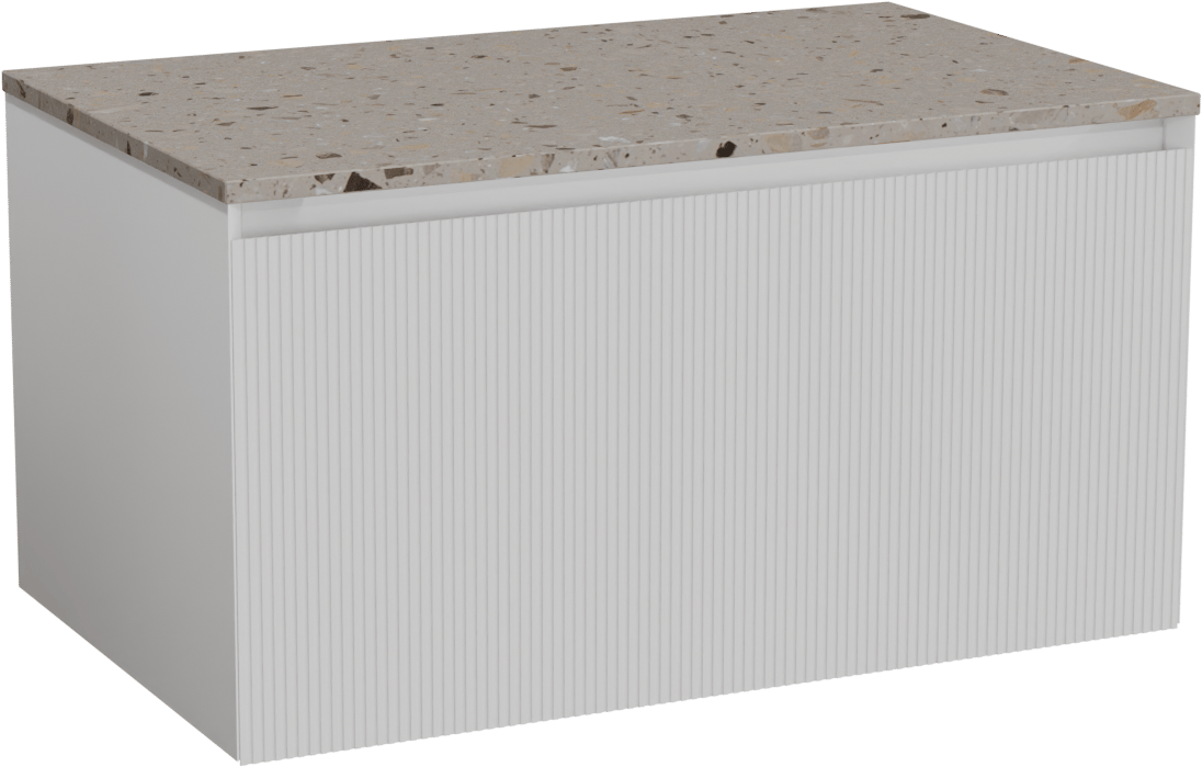 Balmani Fila by Mitra zwevend badmeubel 90 x 55 cm mat wit met Stretto enkel wastafelblad in terrazzo greige terrazzo, Verticale symmetrische rechte ribbel
