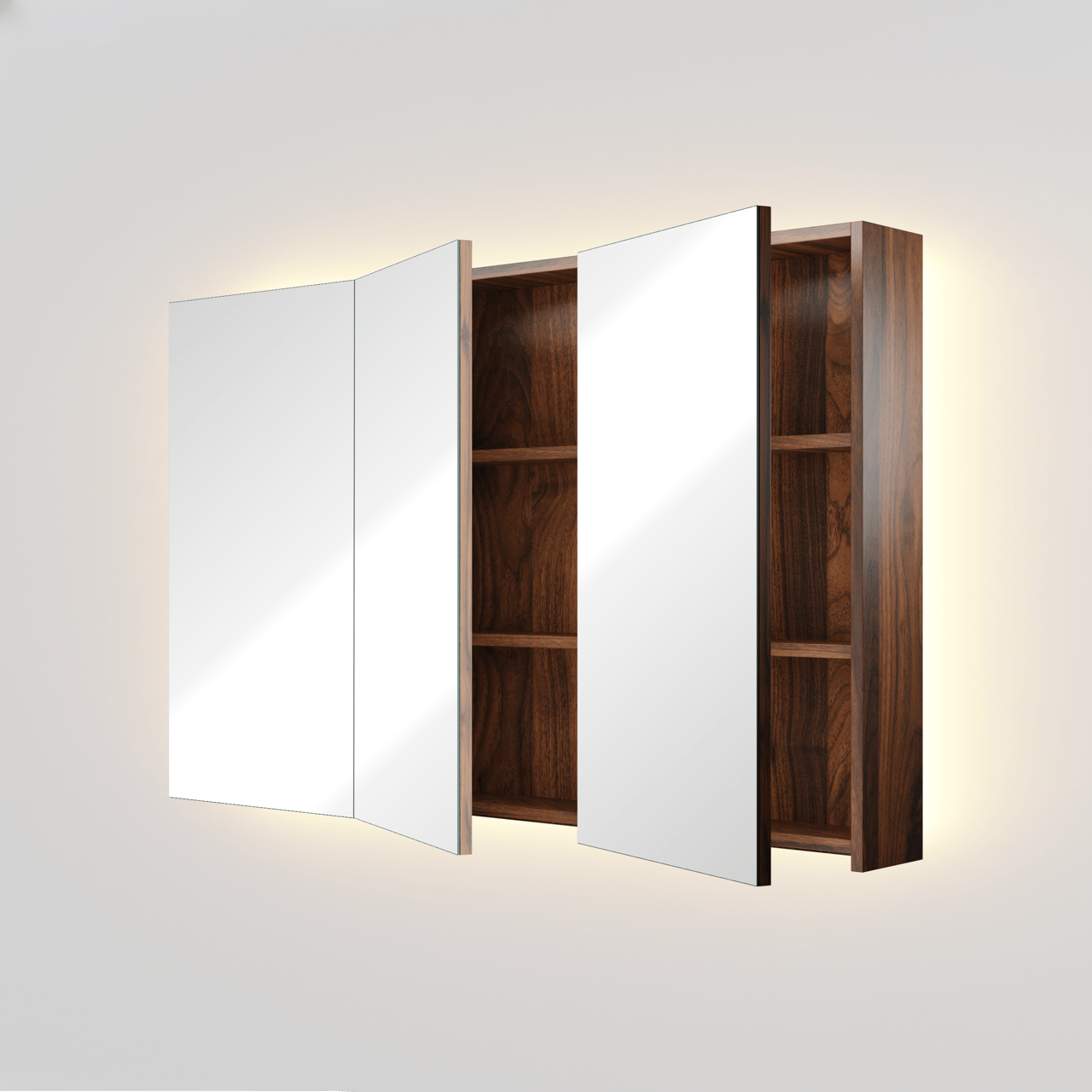 Linie Montro spiegelkast 120 x 75 cm notelaar met spiegelverlichting