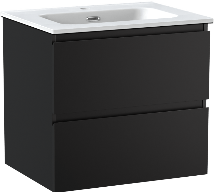 Linie Lado meuble salle de bains suspendu 60 x 46 cm noir mat avec Baro plan simple en porcelaine blanc mat