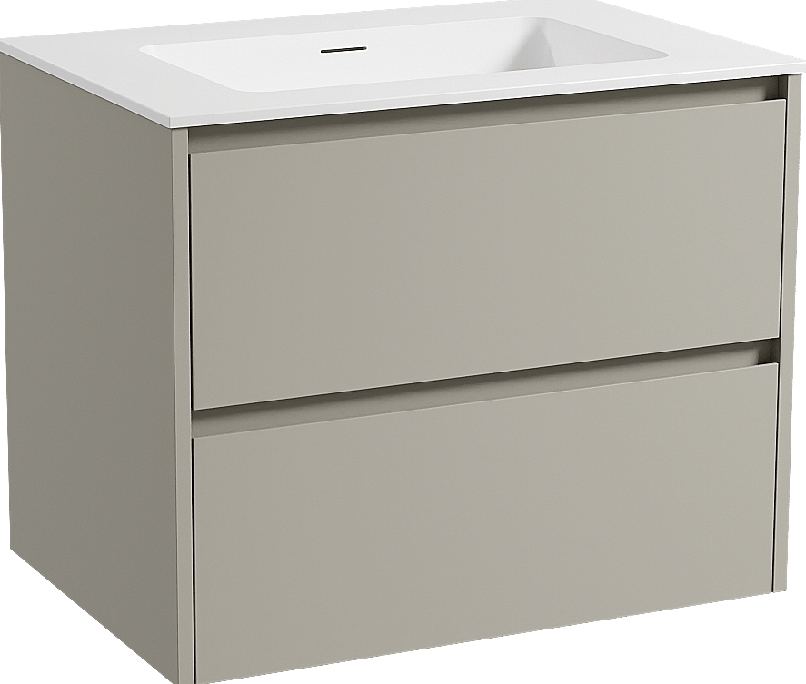 Storke Seda zwevend badmeubel 75 x 52 cm zijdegrijs met Mata enkele wastafel in solid surface mat wit