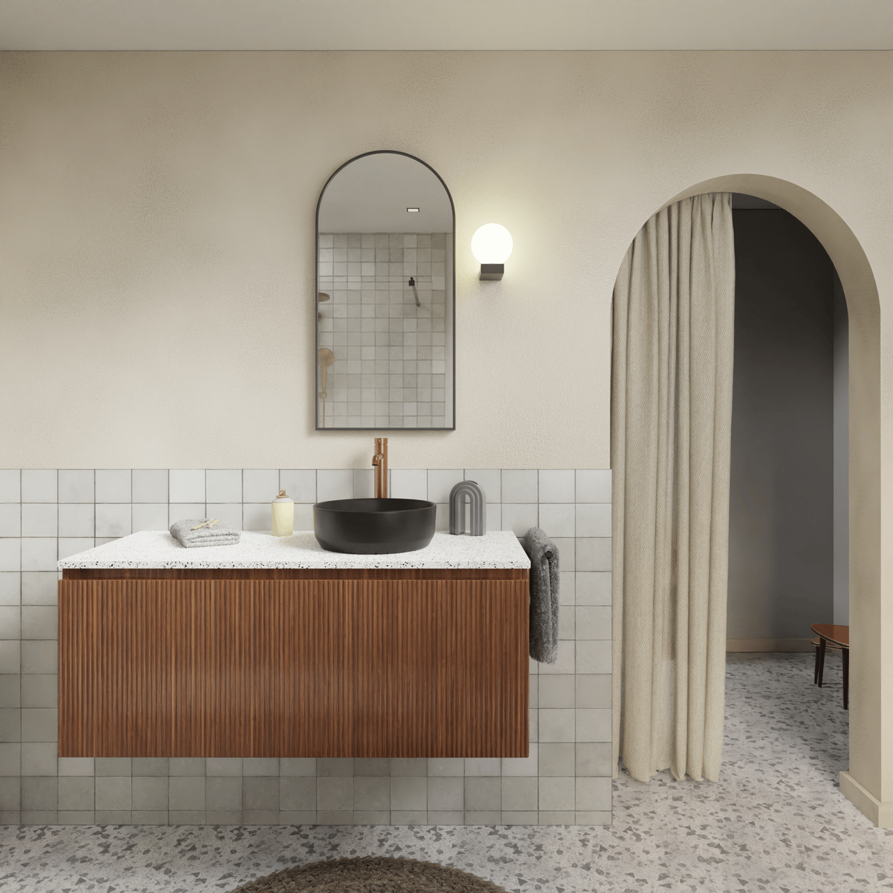Storke Ribs meuble sous-lavabo suspendu 120 x 52 cm noyer 2 tiroirs