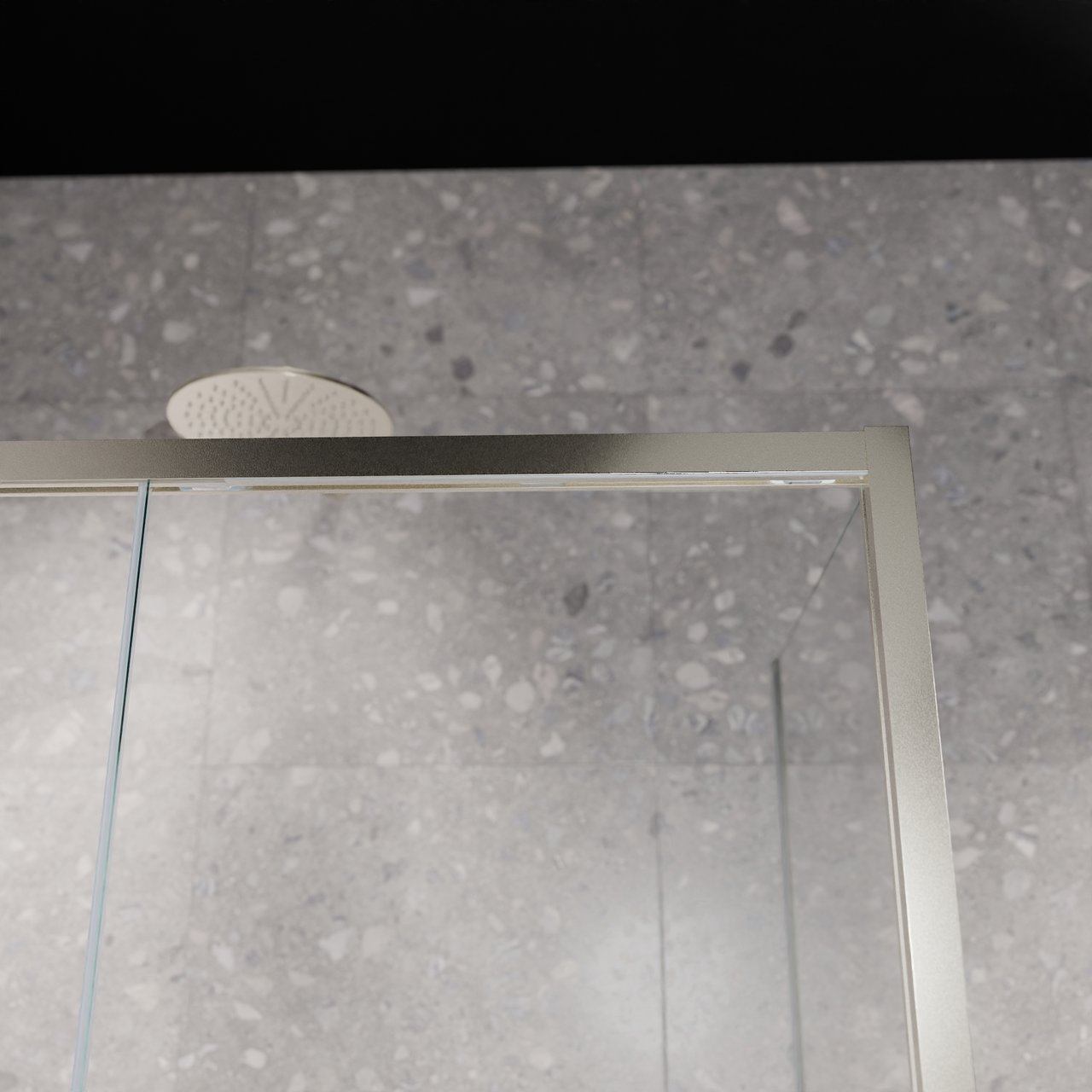 Balmani Senses Design Eckdusche: Schiebetür (Links) mit fixierte Seitenwand, 120 x 90 cm, Klarglas mit mattiertem Streifen, Profil Brushed CoolMetal