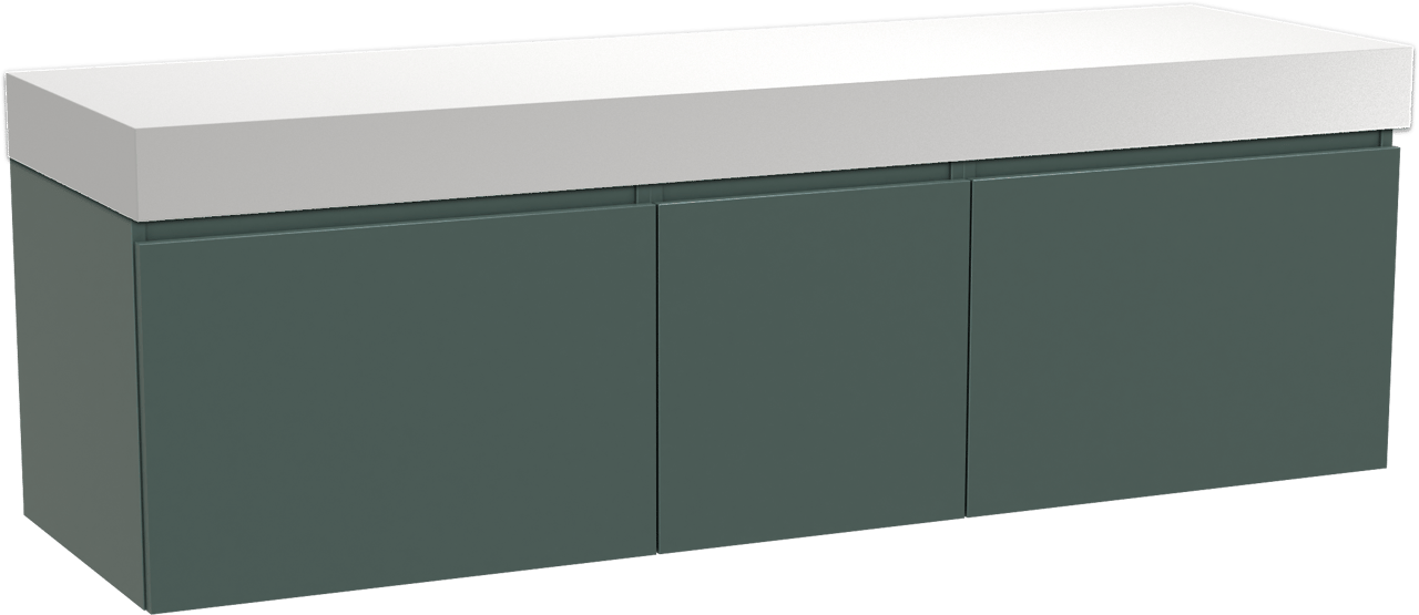 Balmani Sfera by Lucida zwevend badkamermeubel 180 x 55 cm forest met Dominus enkel of dubbel tablet in solid surface mat wit