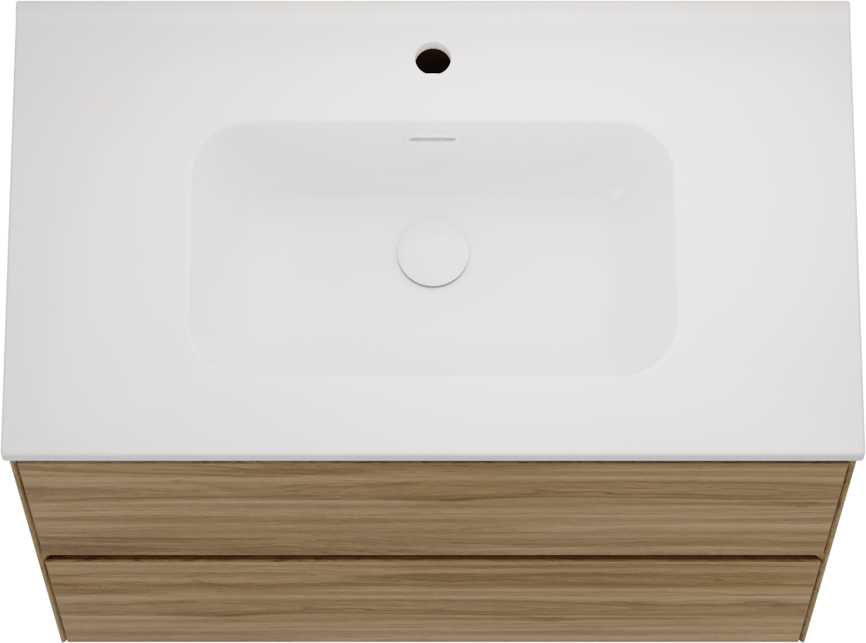 Balmani Mitra Compact zwevend badkamermeubel 80 x 46 cm wilde eik met Nostra enkele wastafel in porselein glanzend wit