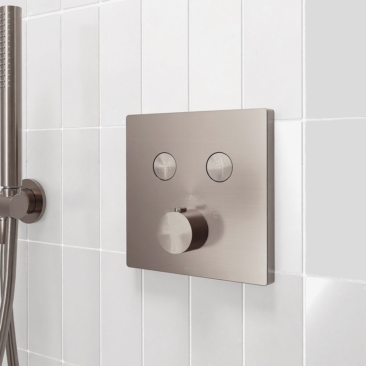 Blaufoss Smartbox Switch-Line inbouw thermostaat 2 uitgangen Brushed Coolmetal incl. inbouwelement