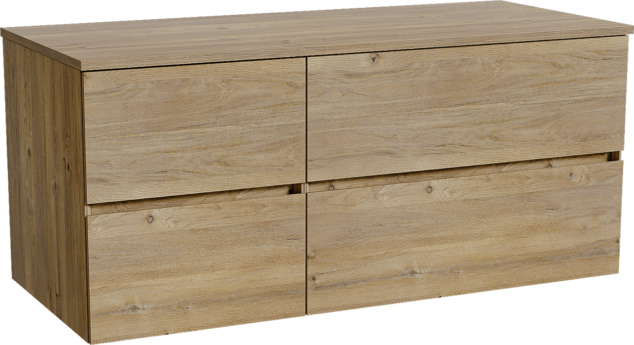 Storke Edge zwevend badmeubel 120 x 52 cm ruw eiken met Panton enkel of dubbel wastafelblad in melamine ruw eiken