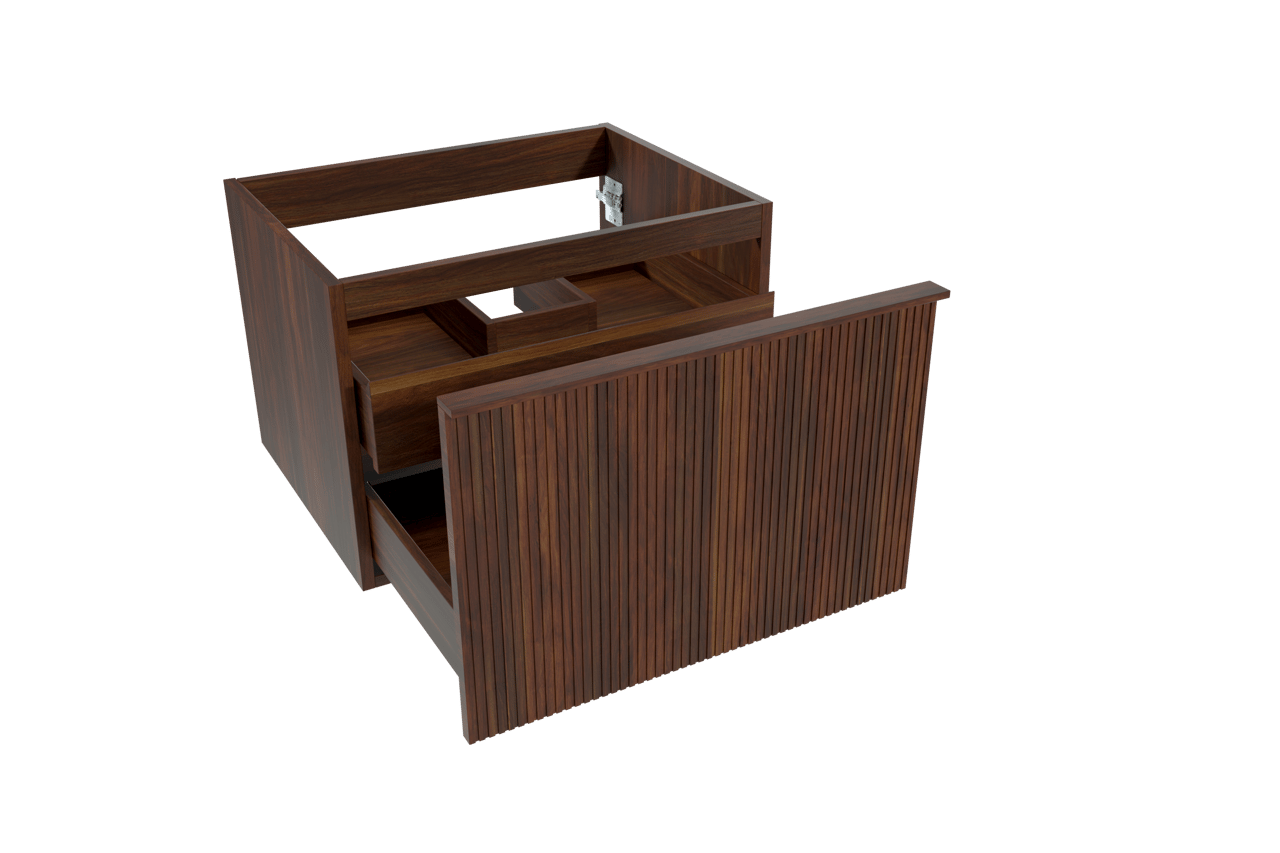 Balmani Forma zwevende wastafelonderkast 67,5 x 55 cm Amerikaans notenhout 2 lades vert. sym. groef