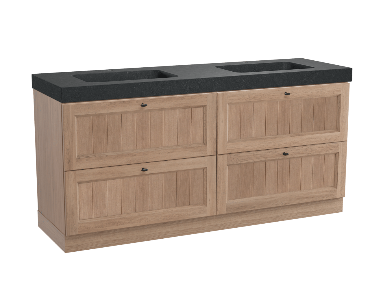Balmani Lemon staand badkamermeubel 180 x 55 cm verweerd eiken met Napoli dubbele wastafel in verzoete graniet