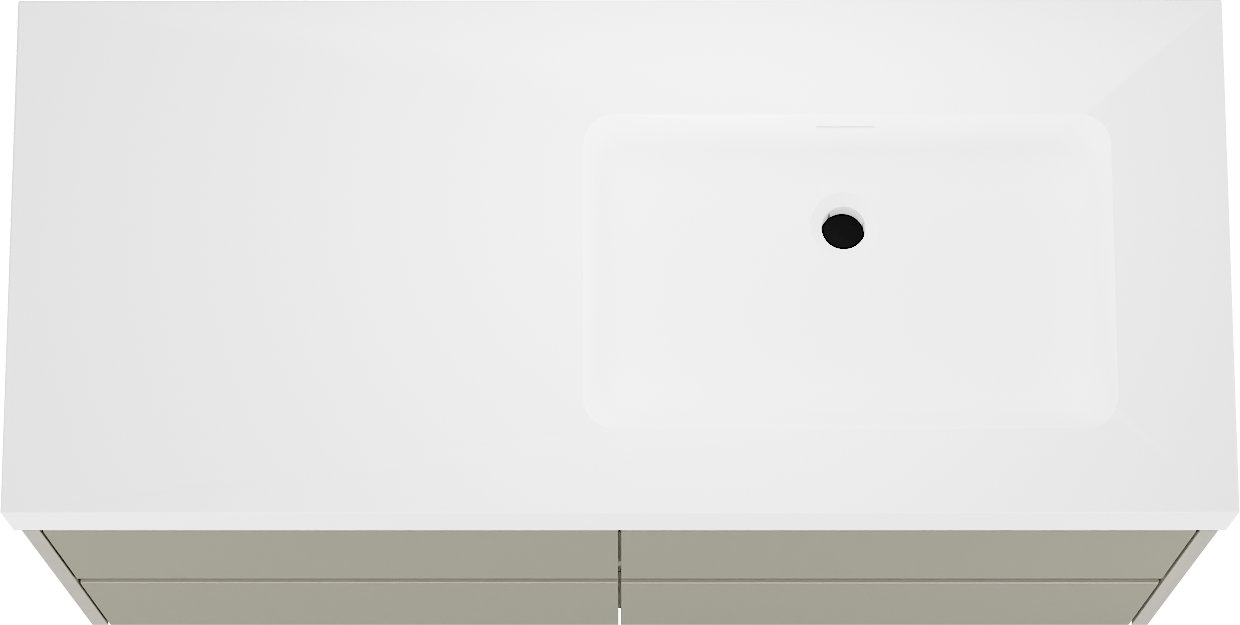 Storke Seda zwevend badkamermeubel 120 x 52 cm zijdegrijs met Mata High asymmetrisch rechtse wastafel in solid surface mat wit
