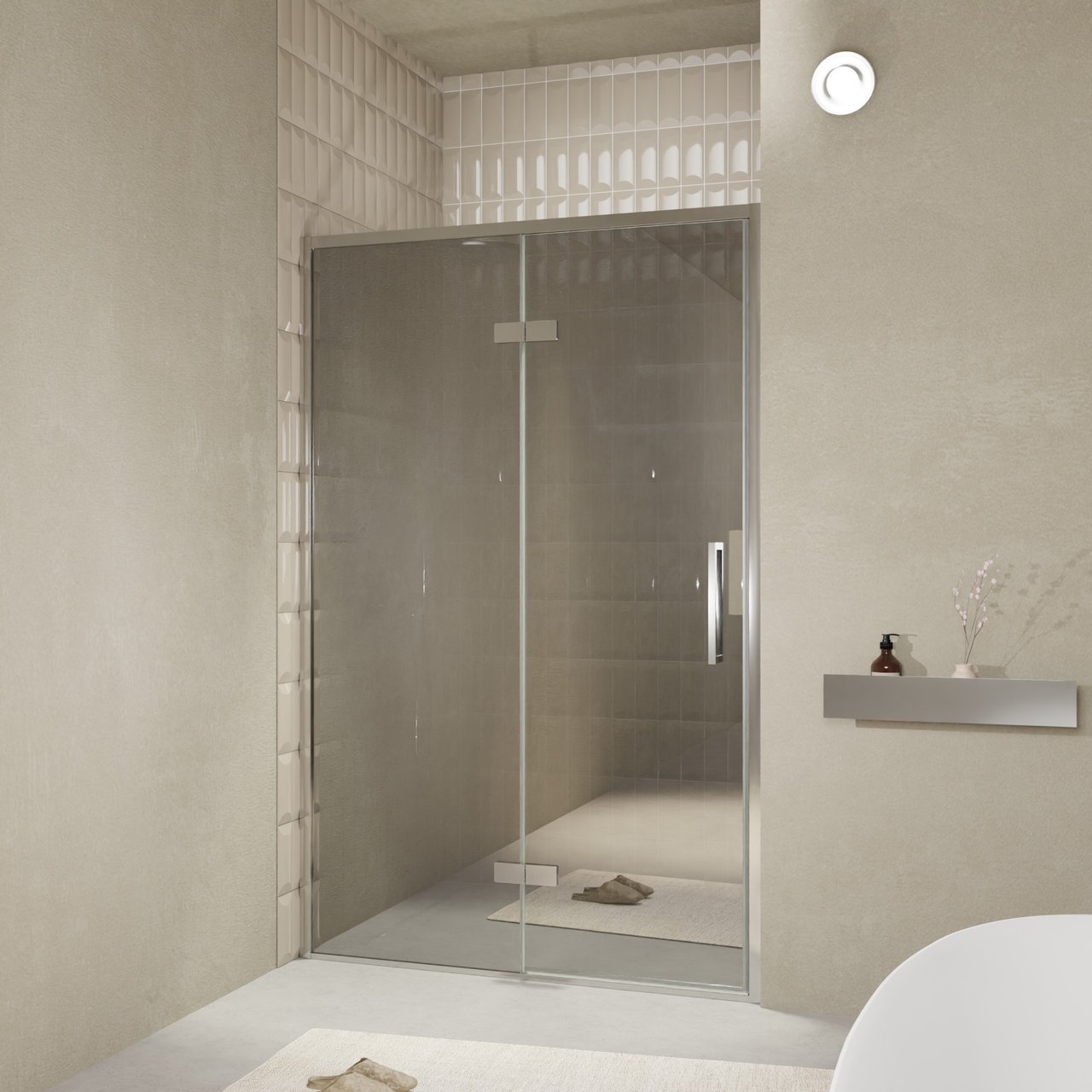 Balmani Senses Design porte pivotante à gauche 140 cm x 210 cm verre Miroir Reflex, Profil chrome