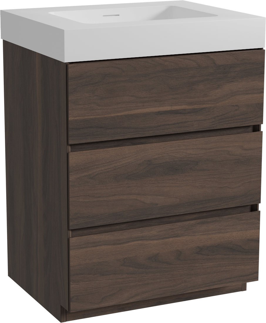 Storke Edge freistehendes Möbelstück Set: 65 x 52 cm, Nussbaum, mit Mata High Einzelwaschtisch, Solid Surface Weiß matt