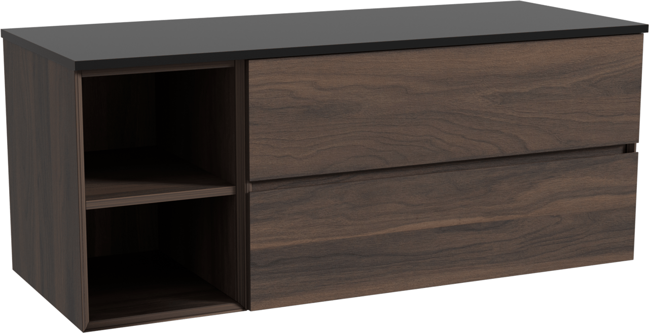Storke Edge meuble salle de bains suspendu 130 x 52 cm noyer avec Panton tablette simple ou double en mdf enduit de poudre noir mat