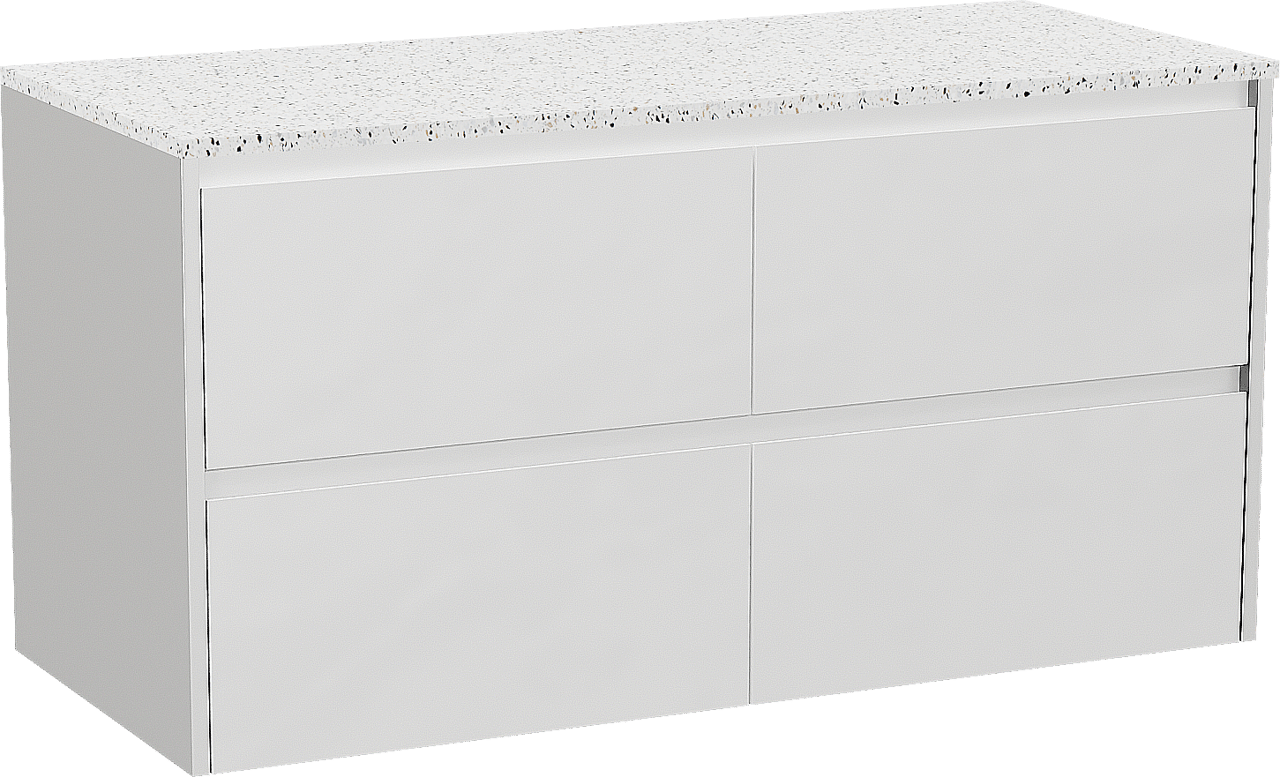 Storke Seda meuble salle de bains suspendu 120 x 52 cm blanc mat avec Tavola tablette simple ou double en blanc/noir mat terrazzo