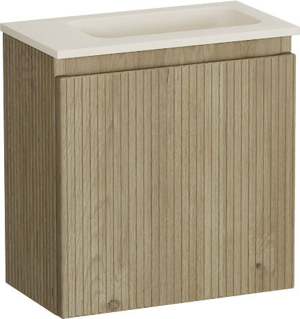 Storke Ribs hängendes WC-Möbel-Set, 40 x 22 cm, Eiche Rau mit Fina Waschtisch in Top Solid in mattem Sand