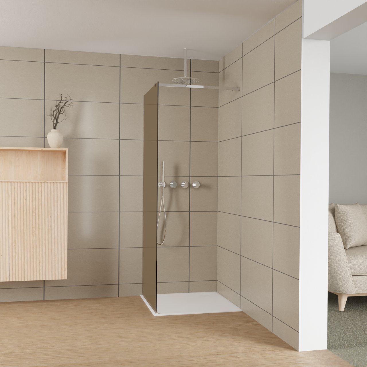 Balmani Modular Walk-In Dusche: 80 x 200 cm, Bronze Glas, inklusive Coating, Profil Chrom glänzend