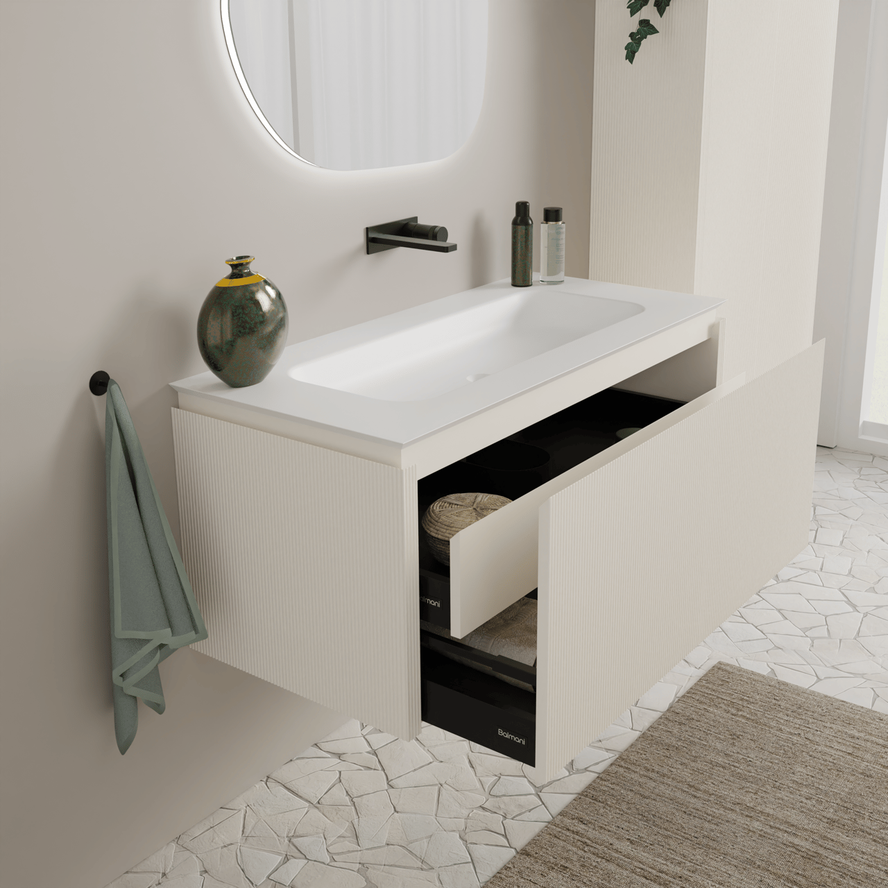 Balmani Eclips enkele wastafel mat witte Solid Surface 120 x 55 cm