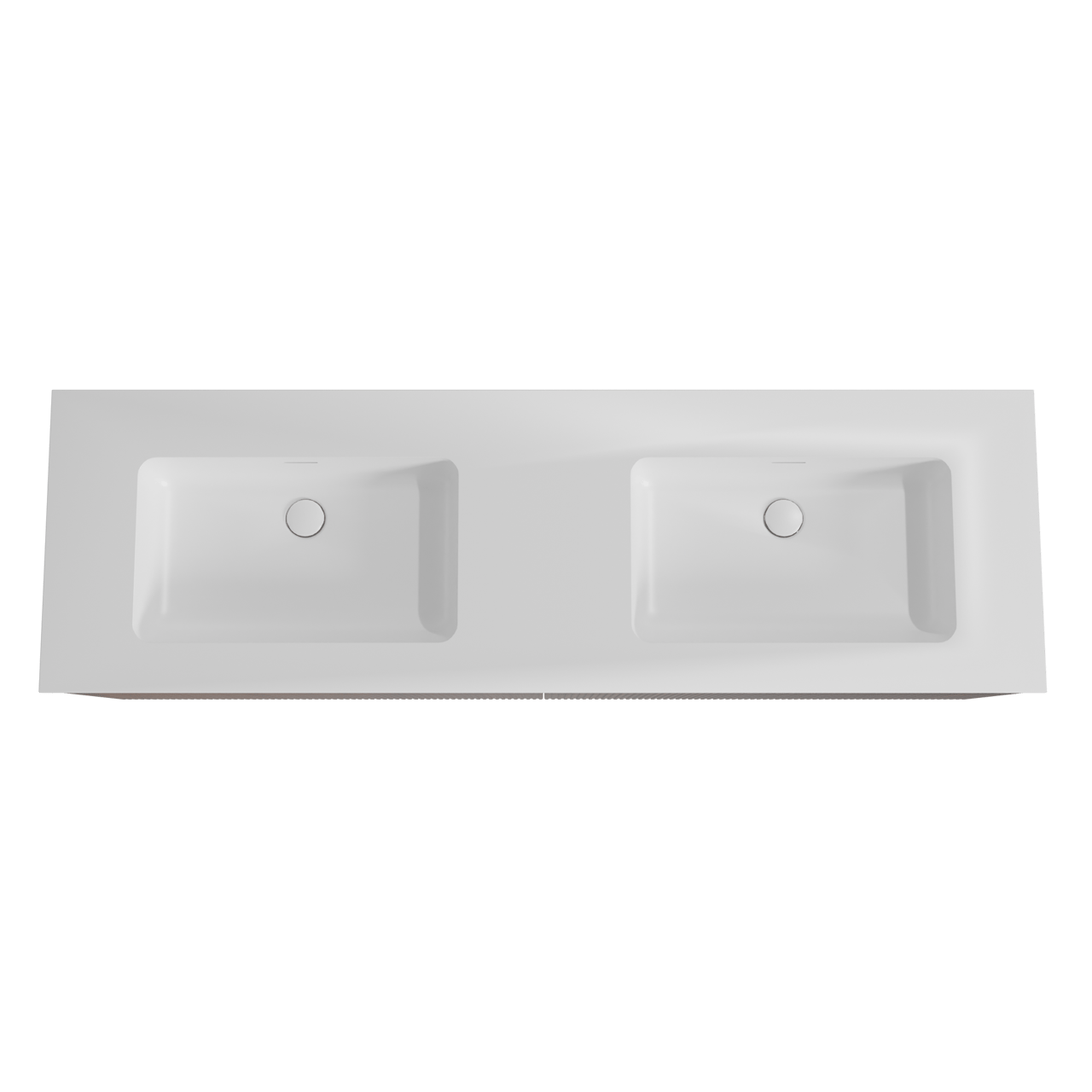 Storke Ribs zwevend badkamermeubel 170 x 52 cm notelaar met Mata dubbele wastafel in solid surface mat wit, Verticale symmetrische rechte ribbel