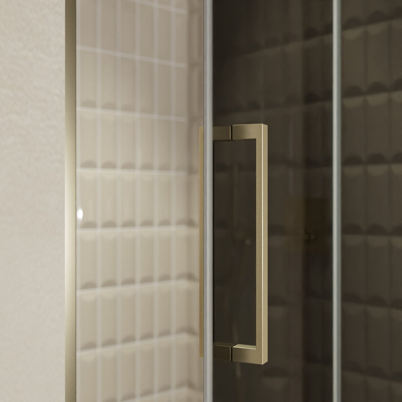 Balmani Senses Design Dusche Drehtür, Rechts, 120 cm x 210 cm, Rauchglas, Profil Brushed Champagner Gold, inklusive Coating