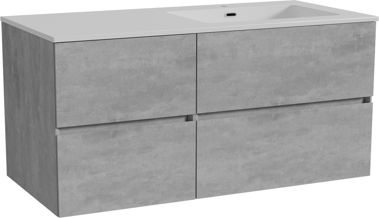 Storke Edge zwevend badmeubel 110 x 52 cm beton donkergrijs met Diva asymmetrisch rechtse wastafel in composietmarmer hoogglans wit