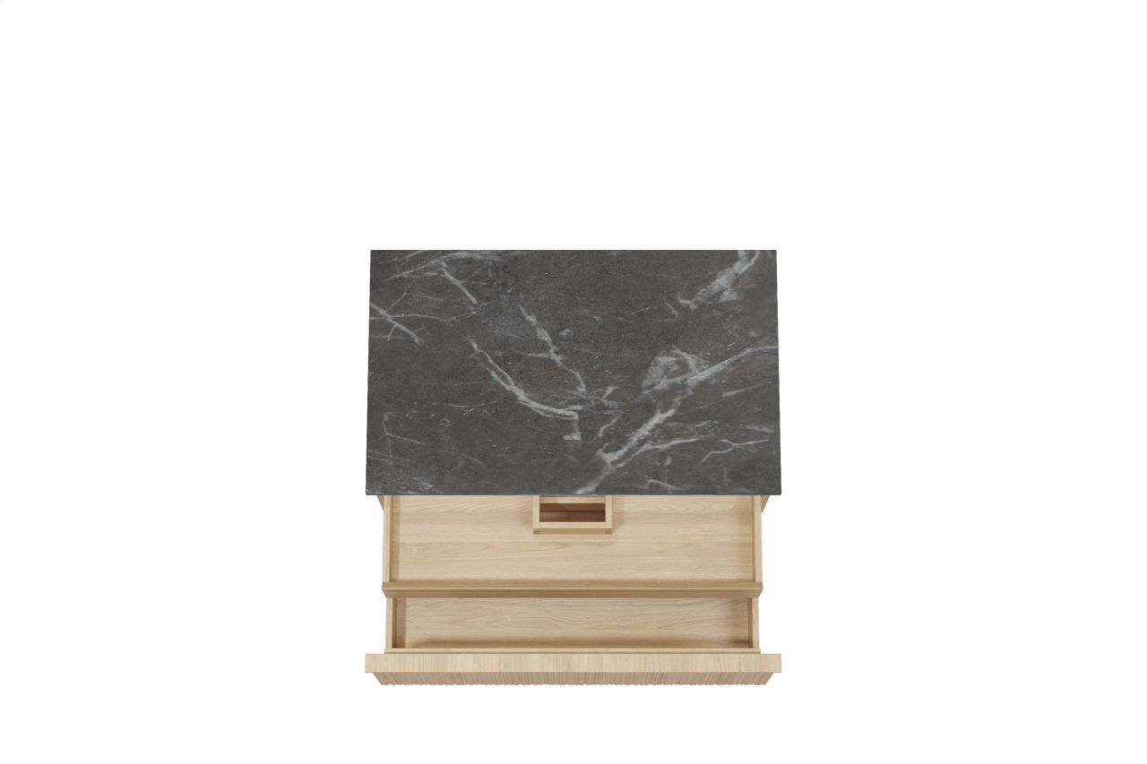 Balmani Forma meuble salle de bains suspendu 90 x 55 cm chêne naturel avec Stretto tablette simple en marbre pietra grey, Nervure circulaire asymétrique verticale