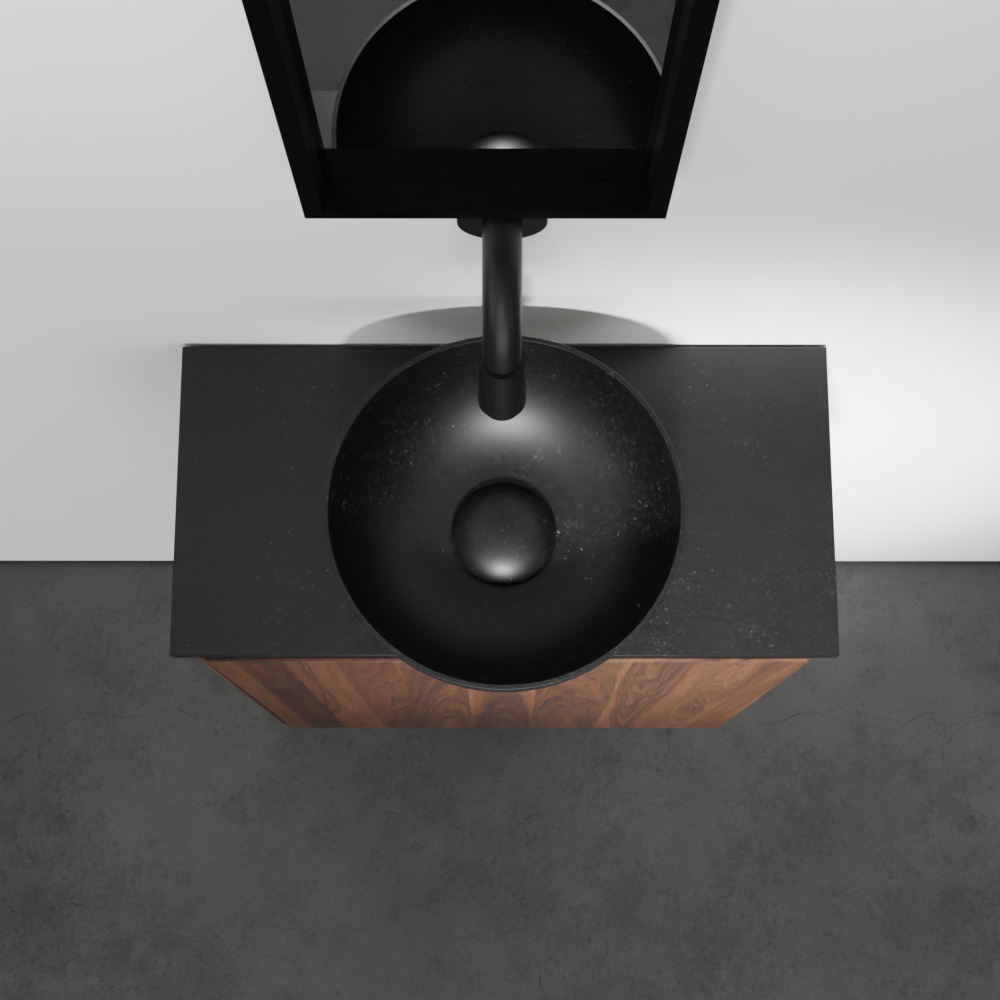 Balmani Mitra meuble wc suspendu 42 x 21 cm noyer américain avec Facetta tablette et Bari XS vasque à poser en granite aiguisé