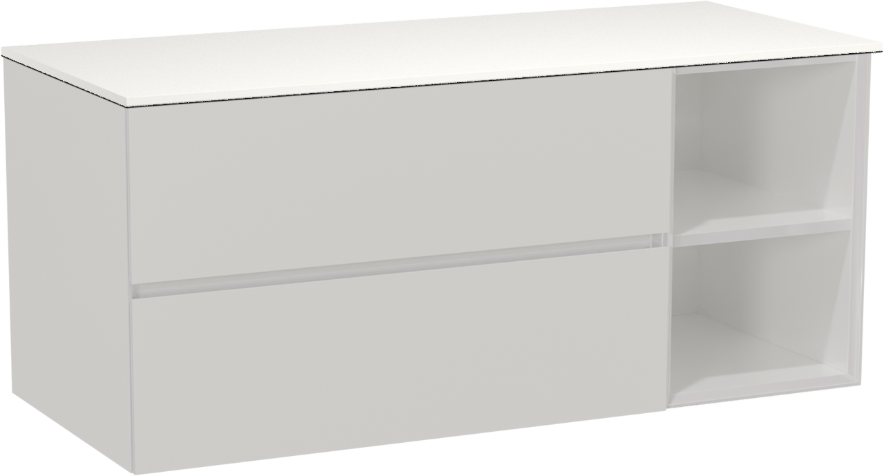 Storke Edge meuble salle de bains suspendu 120 x 52 cm blanc brillant avec Tavola tablette simple ou double en solid surface blanc mat