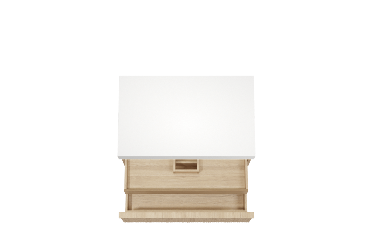 Balmani Forma meuble salle de bains suspendu 90 x 55 cm chêne naturel avec Dominus tablette simple en solid surface blanc mat, Nervure circulaire asymétrique verticale