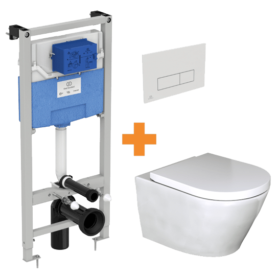 Luca Varess Calibro hangtoilet en medio wc-bril glanzend wit randloos met inbouwreservoir en gratis Ideal Standard Oleas M2 glanzend wit bedieningspaneel