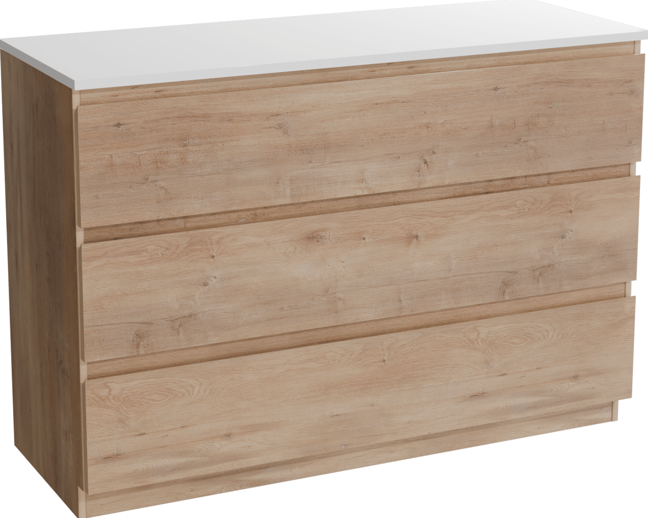 Linie Lado freistehendes Möbelstück Set: 120 x 46 cm, Naturbelassene Eiche, mit Lado Doppel Waschtischplatte, Marmorkomposit Weiß matt