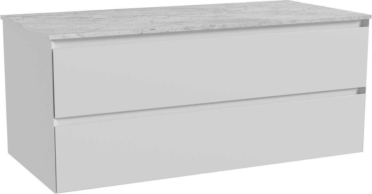 Balmani Mitra zwevend badmeubel 120 x 55 cm mat wit met Stretto enkel of dubbel wastafelblad in marmer carrara