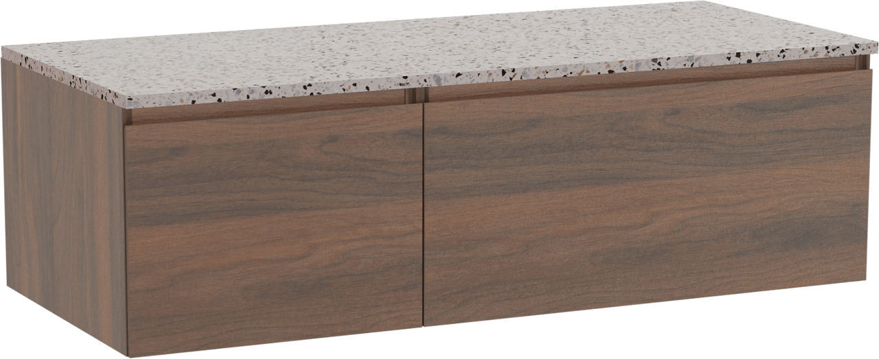 Storke Edge meuble salle de bains suspendu 120 x 52 cm noyer avec Tavola tablette simple ou double en blanc/noir mat terrazzo