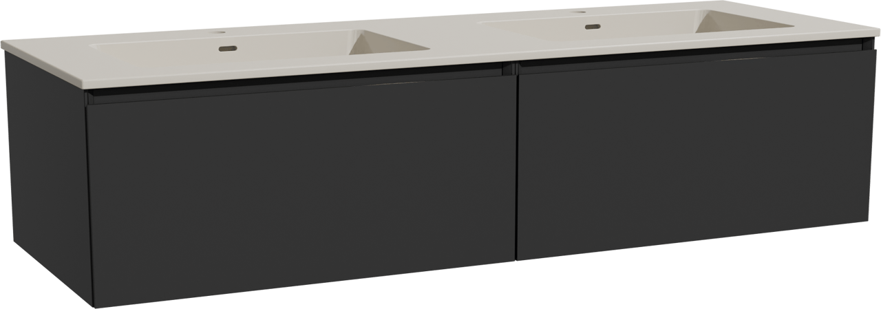 Storke Edge meuble salle de bains suspendu 150 x 52 cm noir mat avec Diva double vasque en top solid soie grise