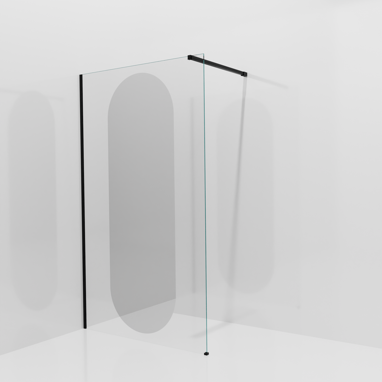 Balmani Modular douche à l'italienne: 120 x 200 cm, Miroir reflex ovale, Profil Noir mat
