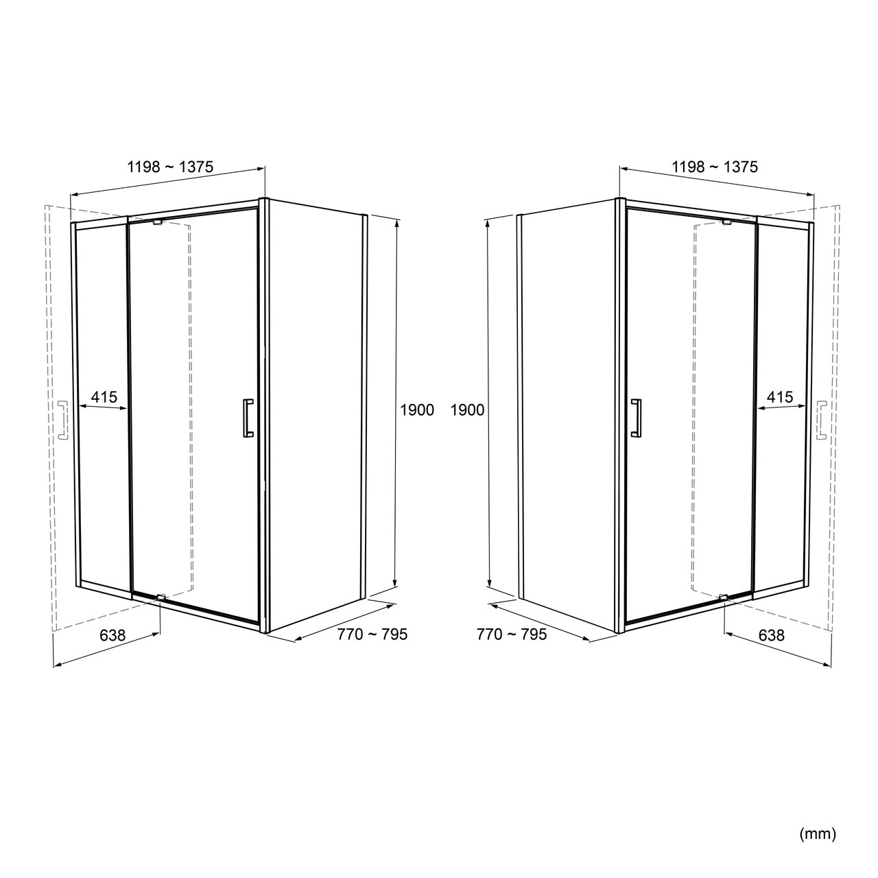 Luca Varess Vidor Telescope douchehoek met draaideur en vaste zijwand 140 x 80 cm helder glas mat zwart profiel